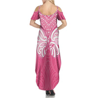 New Zealand Breast Cancer Awareness Family Matching Summer Maxi Dress and Hawaiian Shirt Maori Butterfly Pink Ribbon - Polynesian Pride