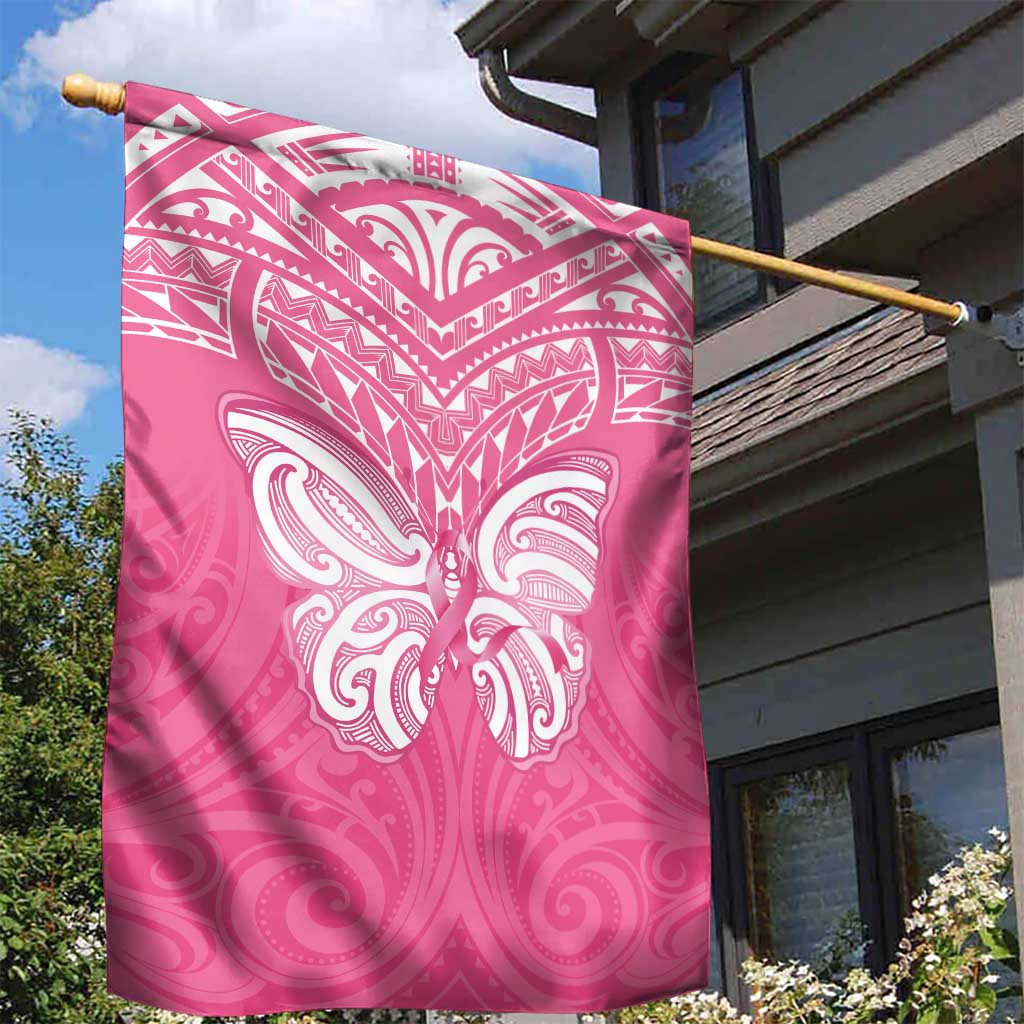New Zealand Breast Cancer Awareness Garden Flag Maori Butterfly Pink Ribbon - Polynesian Pride