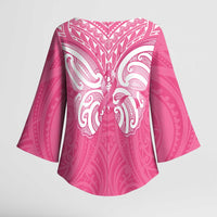 New Zealand Breast Cancer Awareness Kimono Sleeve Blouse Maori Butterfly Pink Ribbon - Polynesian Pride