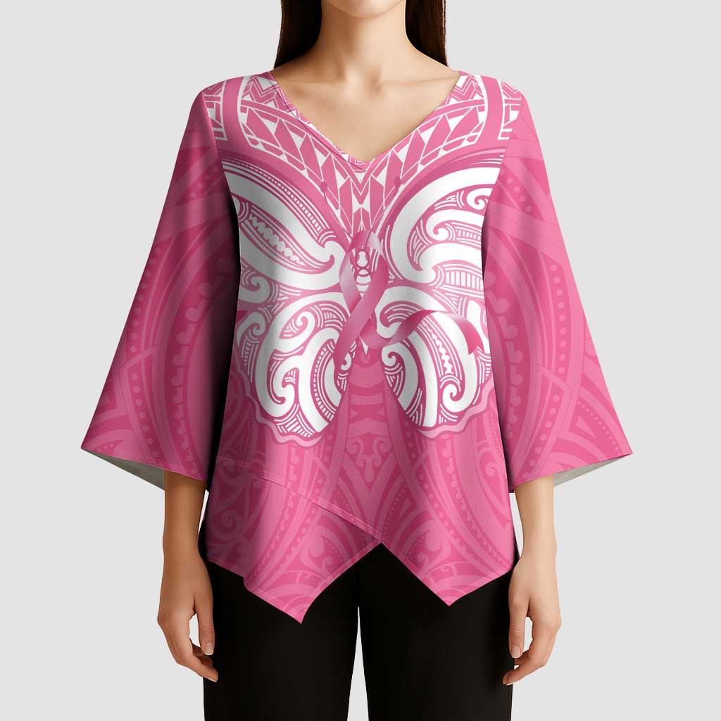 New Zealand Breast Cancer Awareness Kimono Sleeve Blouse Maori Butterfly Pink Ribbon - Polynesian Pride