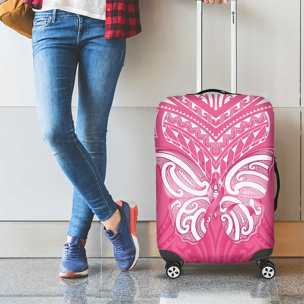 New Zealand Breast Cancer Awareness Luggage Cover Maori Butterfly Pink Ribbon - Polynesian Pride