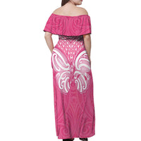 New Zealand Breast Cancer Awareness Off Shoulder Maxi Dress Maori Butterfly Pink Ribbon - Polynesian Pride