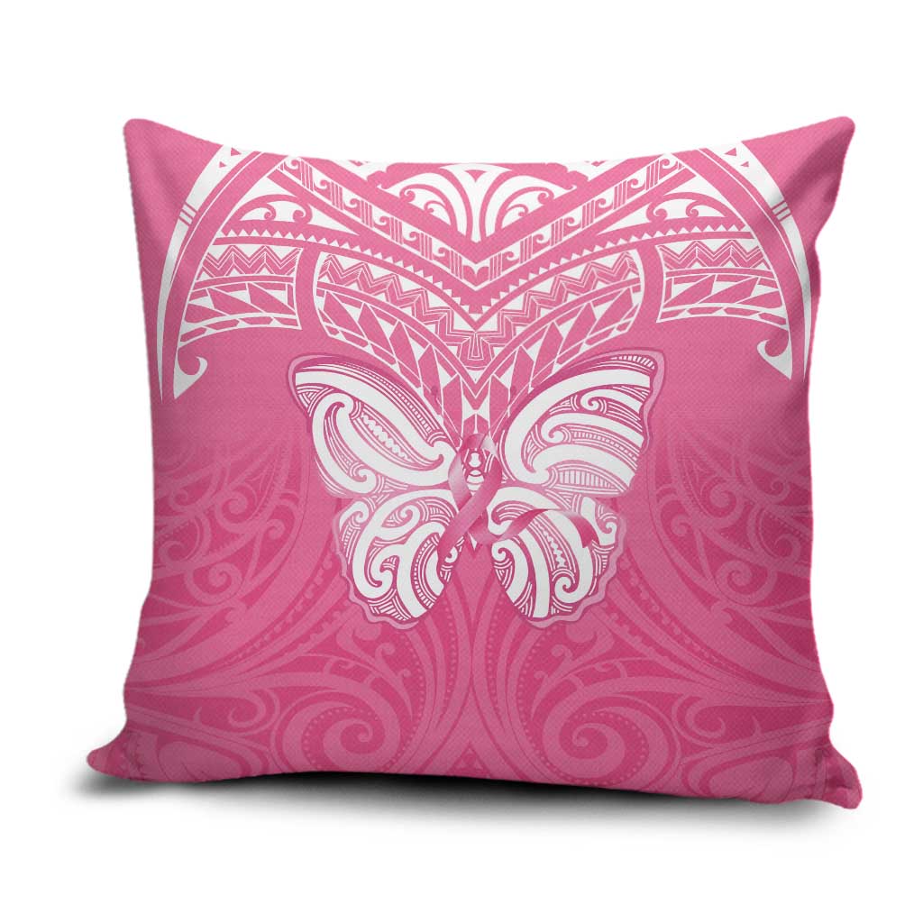 New Zealand Breast Cancer Awareness Pillow Cover Maori Butterfly Pink Ribbon - Polynesian Pride