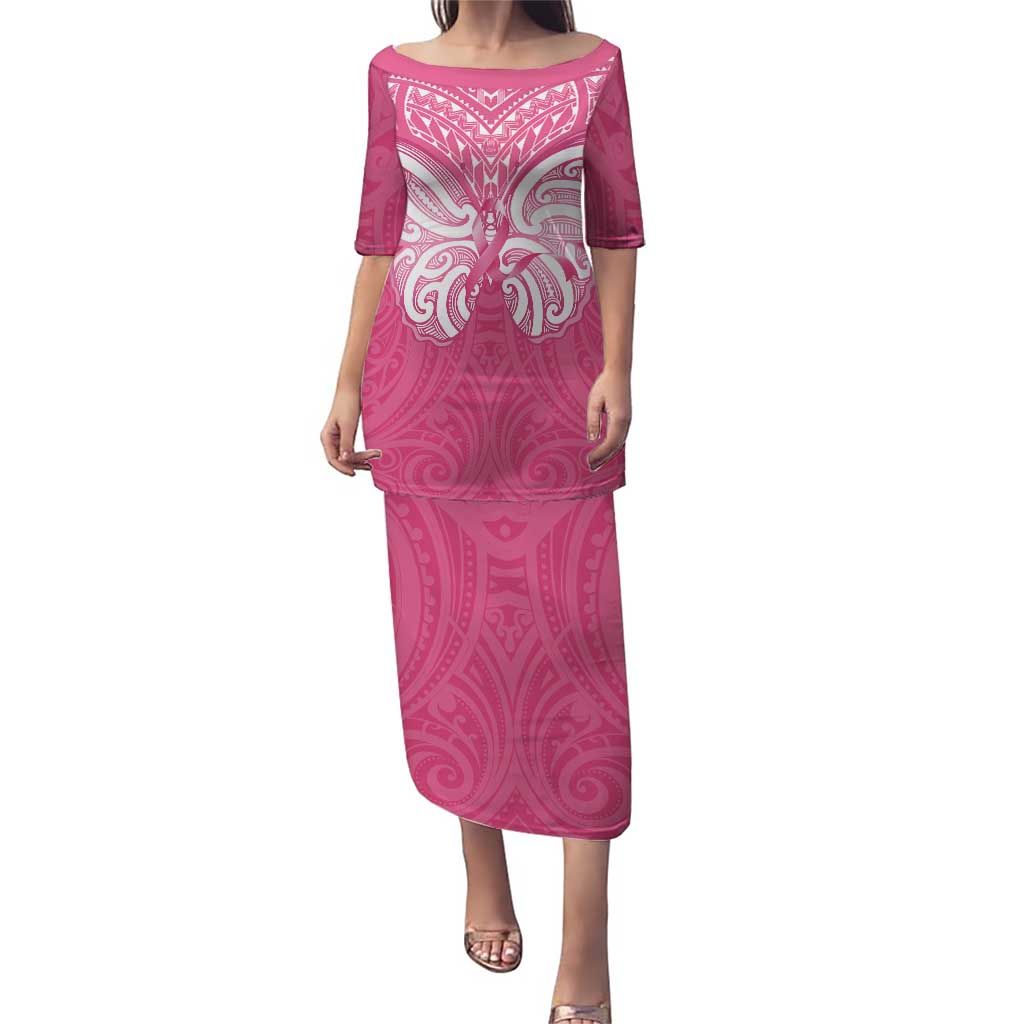 New Zealand Breast Cancer Awareness Puletasi Maori Butterfly Pink Ribbon - Polynesian Pride