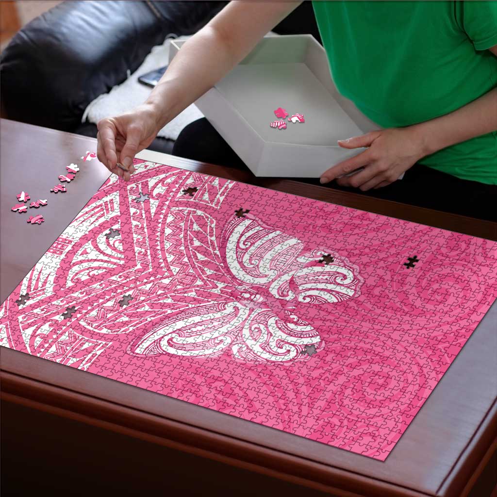 New Zealand Breast Cancer Awareness Puzzle Maori Butterfly Pink Ribbon - Polynesian Pride