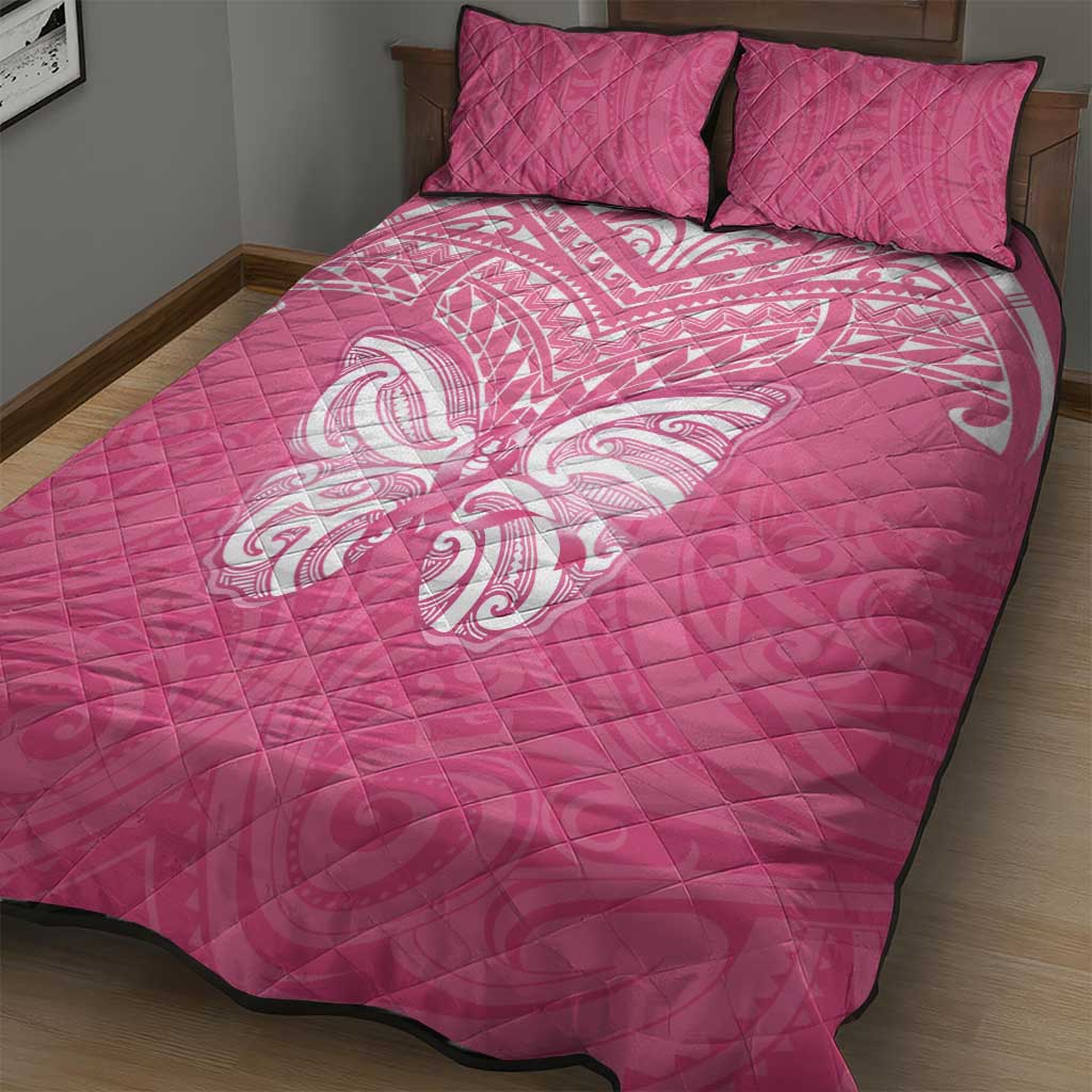 New Zealand Breast Cancer Awareness Quilt Bed Set Maori Butterfly Pink Ribbon - Polynesian Pride