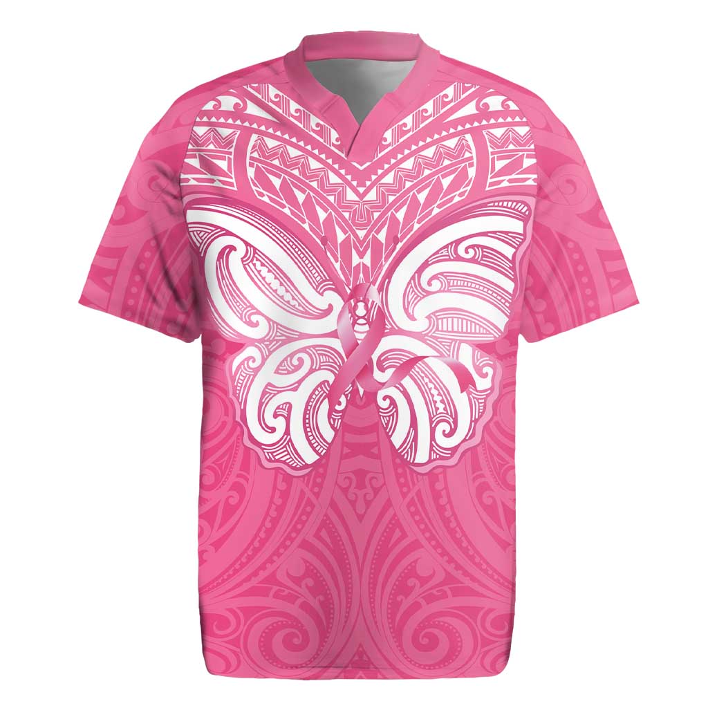 New Zealand Breast Cancer Awareness Rugby Jersey Maori Butterfly Pink Ribbon - Polynesian Pride