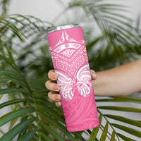 New Zealand Breast Cancer Awareness Skinny Tumbler Maori Butterfly Pink Ribbon - Polynesian Pride