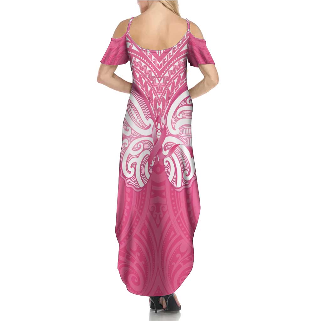 New Zealand Breast Cancer Awareness Summer Maxi Dress Maori Butterfly Pink Ribbon - Polynesian Pride