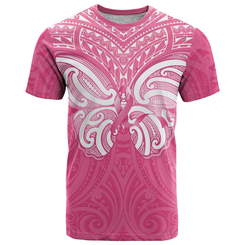New Zealand Breast Cancer Awareness T Shirt Maori Butterfly Pink Ribbon - Polynesian Pride