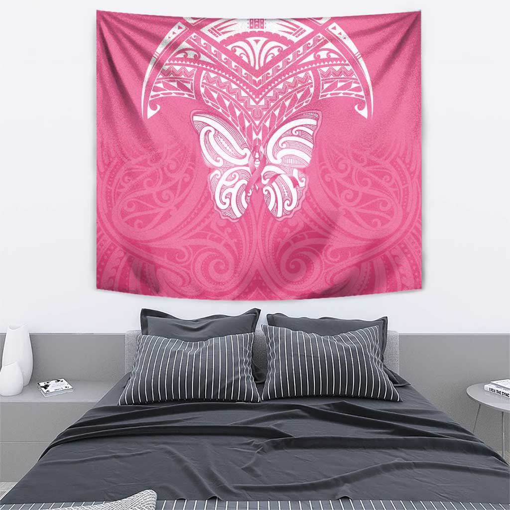 New Zealand Breast Cancer Awareness Tapestry Maori Butterfly Pink Ribbon - Polynesian Pride
