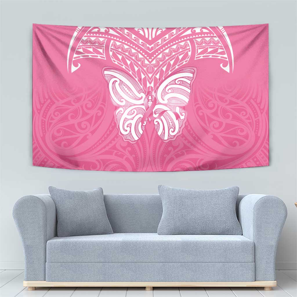 New Zealand Breast Cancer Awareness Tapestry Maori Butterfly Pink Ribbon - Polynesian Pride