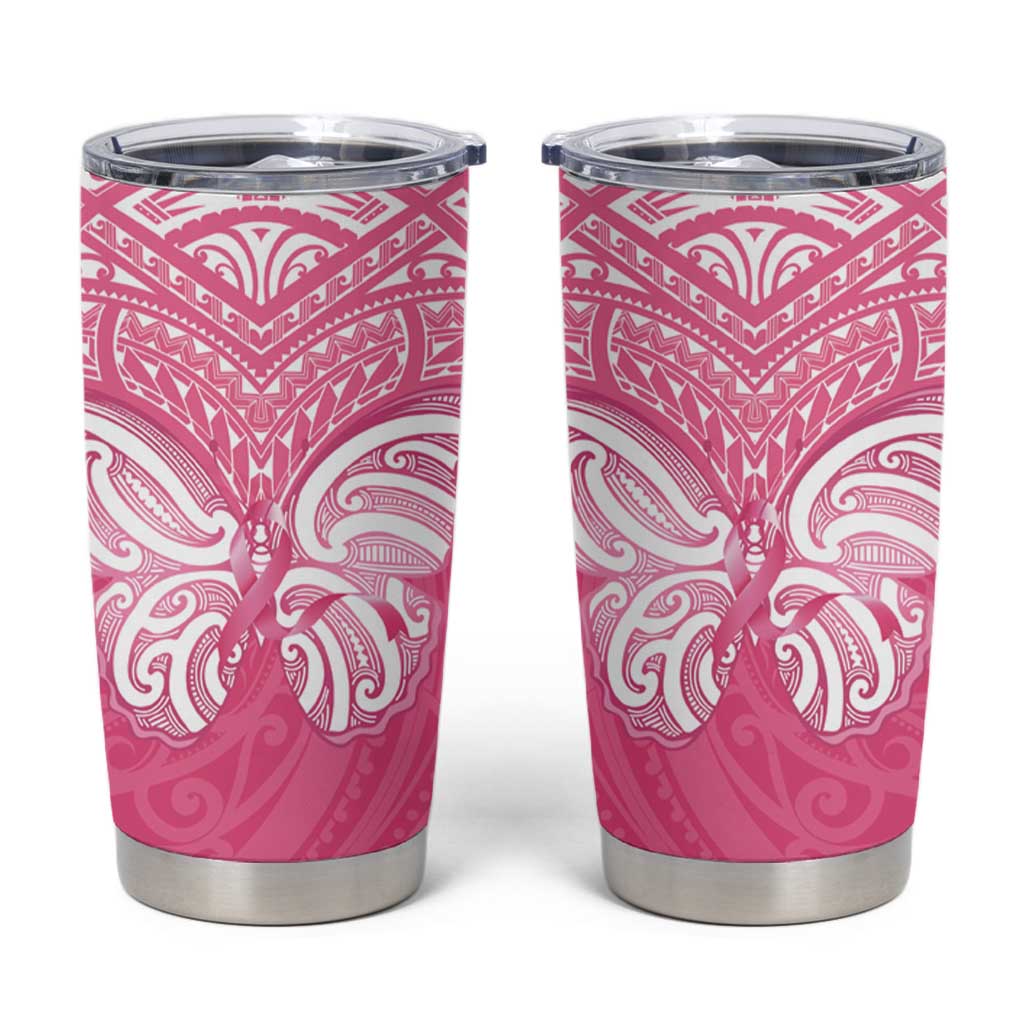 New Zealand Breast Cancer Awareness Tumbler Cup Maori Butterfly Pink Ribbon - Polynesian Pride