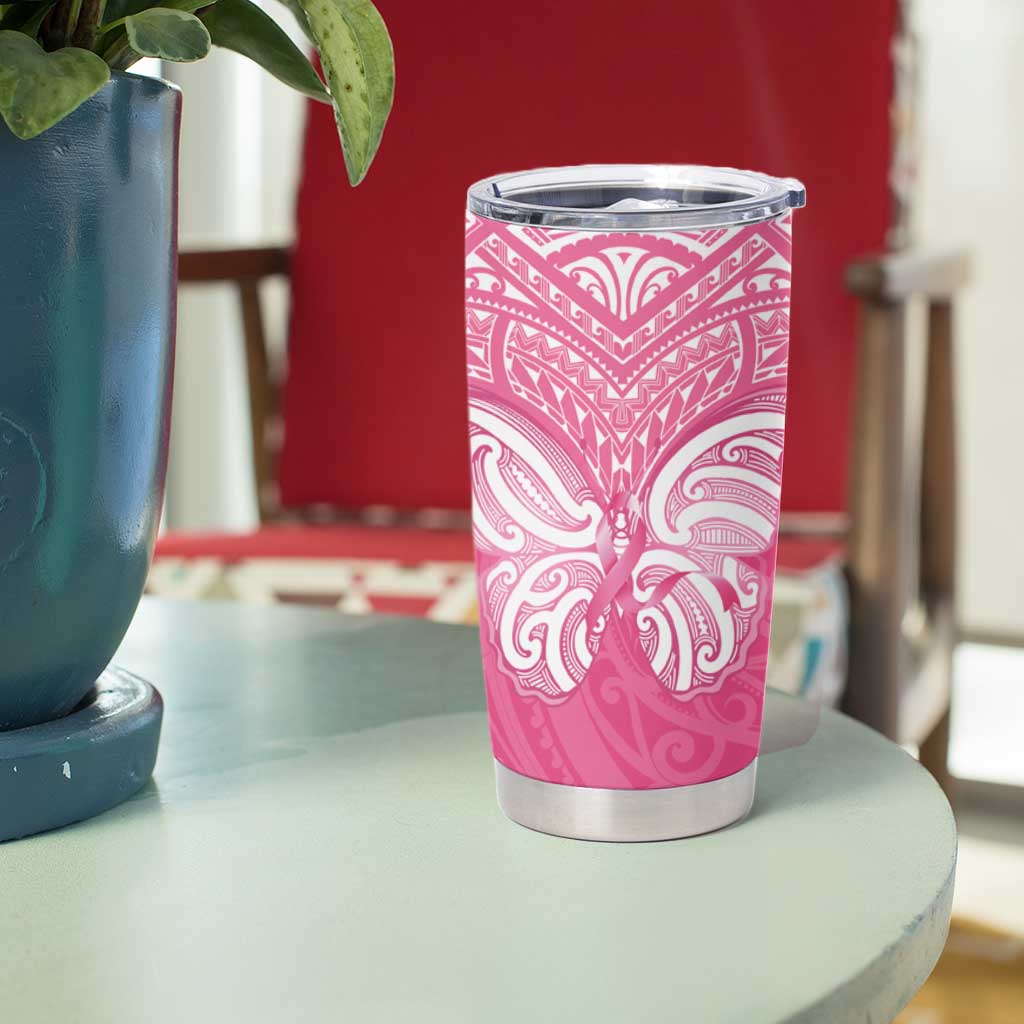 New Zealand Breast Cancer Awareness Tumbler Cup Maori Butterfly Pink Ribbon - Polynesian Pride