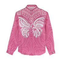 New Zealand Breast Cancer Awareness Women Casual Shirt Maori Butterfly Pink Ribbon - Polynesian Pride