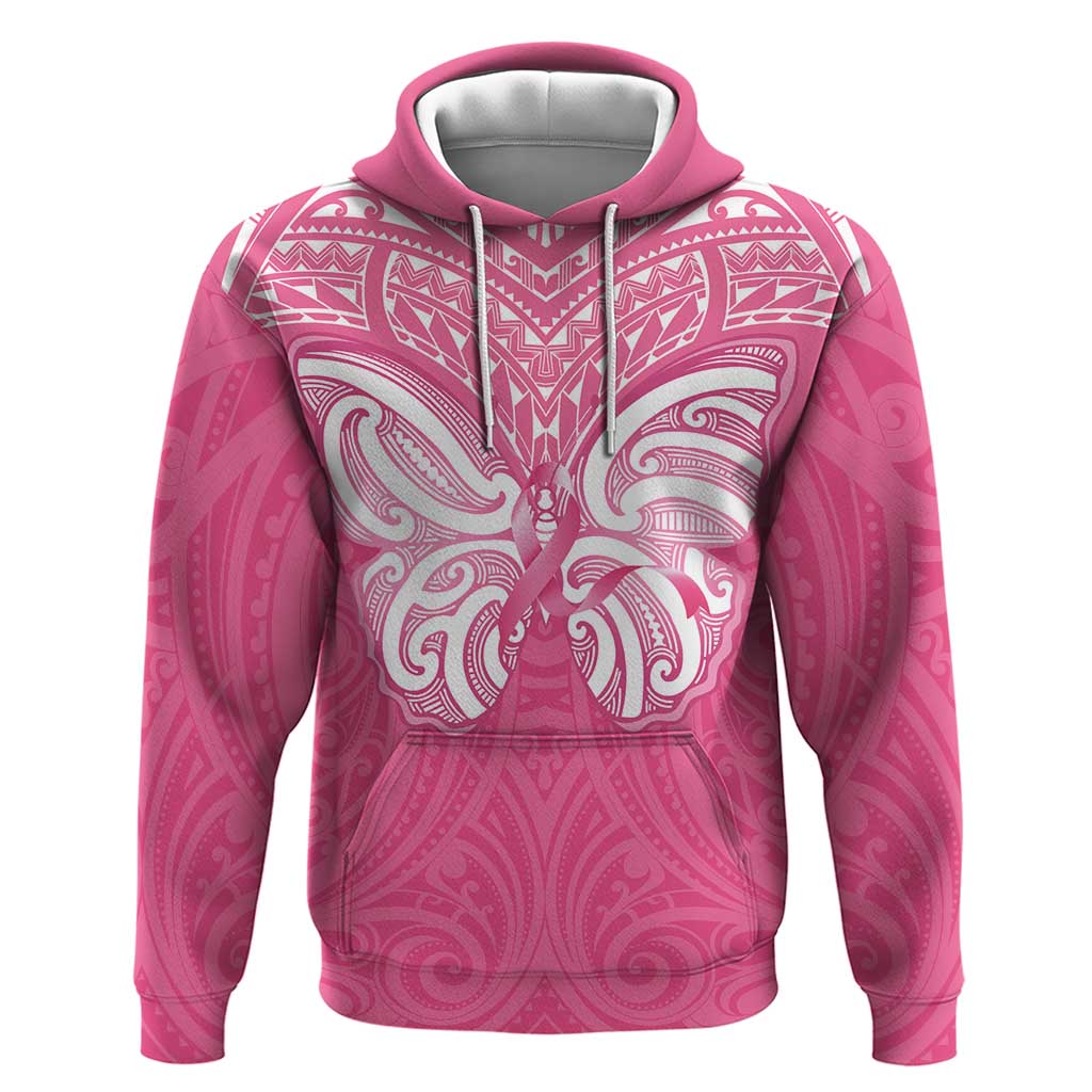 New Zealand Breast Cancer Awareness Zip Hoodie Maori Butterfly Pink Ribbon - Polynesian Pride
