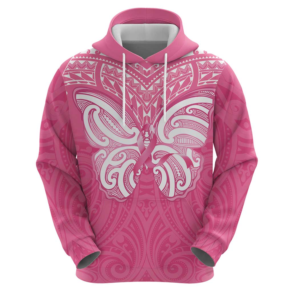 New Zealand Breast Cancer Awareness Zip Hoodie Maori Butterfly Pink Ribbon - Polynesian Pride