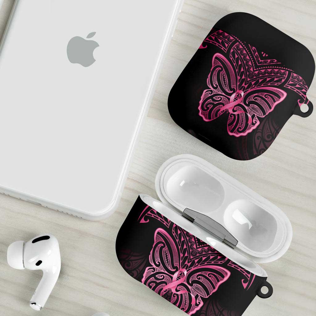 New Zealand Breast Cancer Awareness AirPods Case Maori Butterfly Pink Ribbon Black Version - Polynesian Pride