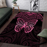 New Zealand Breast Cancer Awareness Area Rug Maori Butterfly Pink Ribbon Black Version - Polynesian Pride