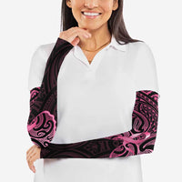 New Zealand Breast Cancer Awareness Arm Sleeves Maori Butterfly Pink Ribbon Black Version - Polynesian Pride