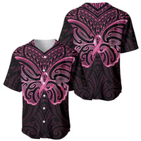 New Zealand Breast Cancer Awareness Baseball Jersey Maori Butterfly Pink Ribbon Black Version - Polynesian Pride