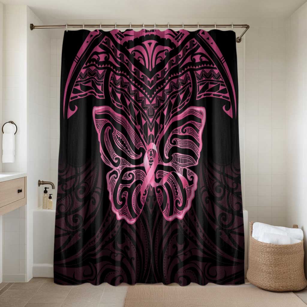 New Zealand Breast Cancer Awareness Bathroom Set Maori Butterfly Pink Ribbon Black Version - Polynesian Pride