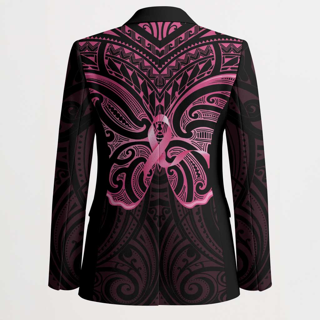 New Zealand Breast Cancer Awareness Blazer Maori Butterfly Pink Ribbon Black Version - Polynesian Pride