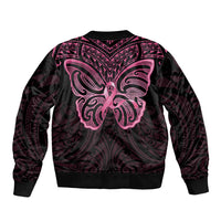 New Zealand Breast Cancer Awareness Bomber Jacket Maori Butterfly Pink Ribbon Black Version - Polynesian Pride