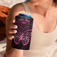 New Zealand Breast Cancer Awareness 4 in 1 Can Cooler Tumbler Maori Butterfly Pink Ribbon Black Version - Polynesian Pride