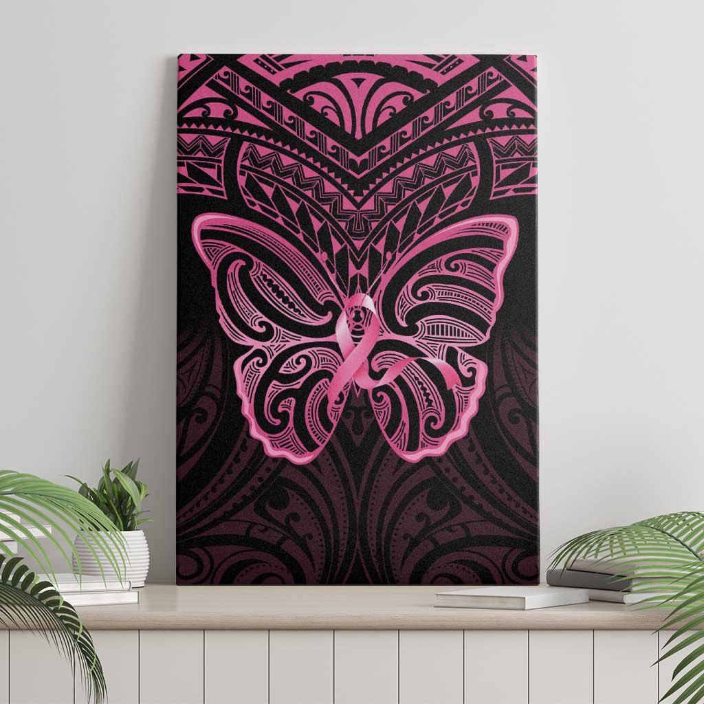 New Zealand Breast Cancer Awareness Canvas Wall Art Maori Butterfly Pink Ribbon Black Version - Polynesian Pride