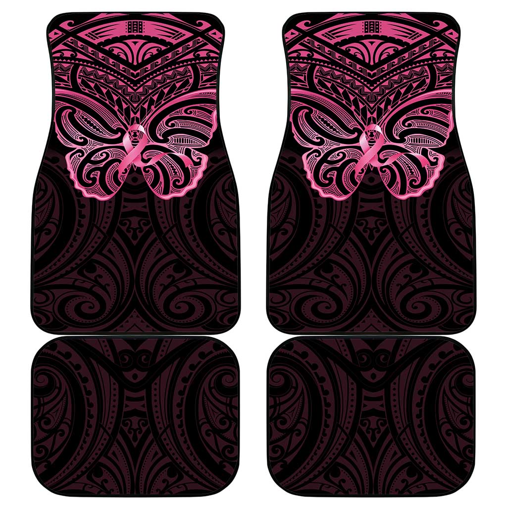 New Zealand Breast Cancer Awareness Car Mats Maori Butterfly Pink Ribbon Black Version - Polynesian Pride