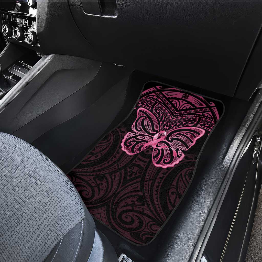 New Zealand Breast Cancer Awareness Car Mats Maori Butterfly Pink Ribbon Black Version - Polynesian Pride