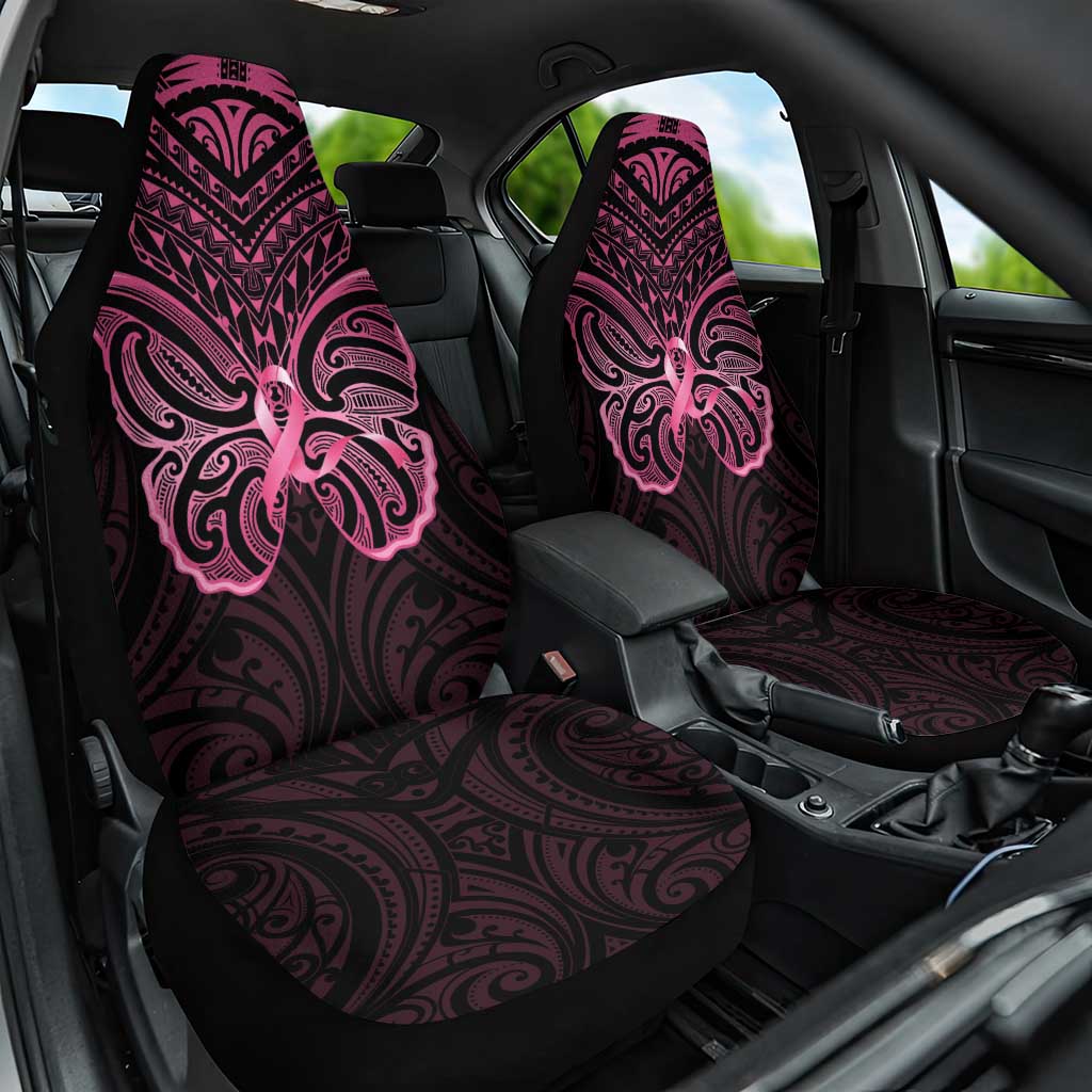 New Zealand Breast Cancer Awareness Car Seat Cover Maori Butterfly Pink Ribbon Black Version - Polynesian Pride