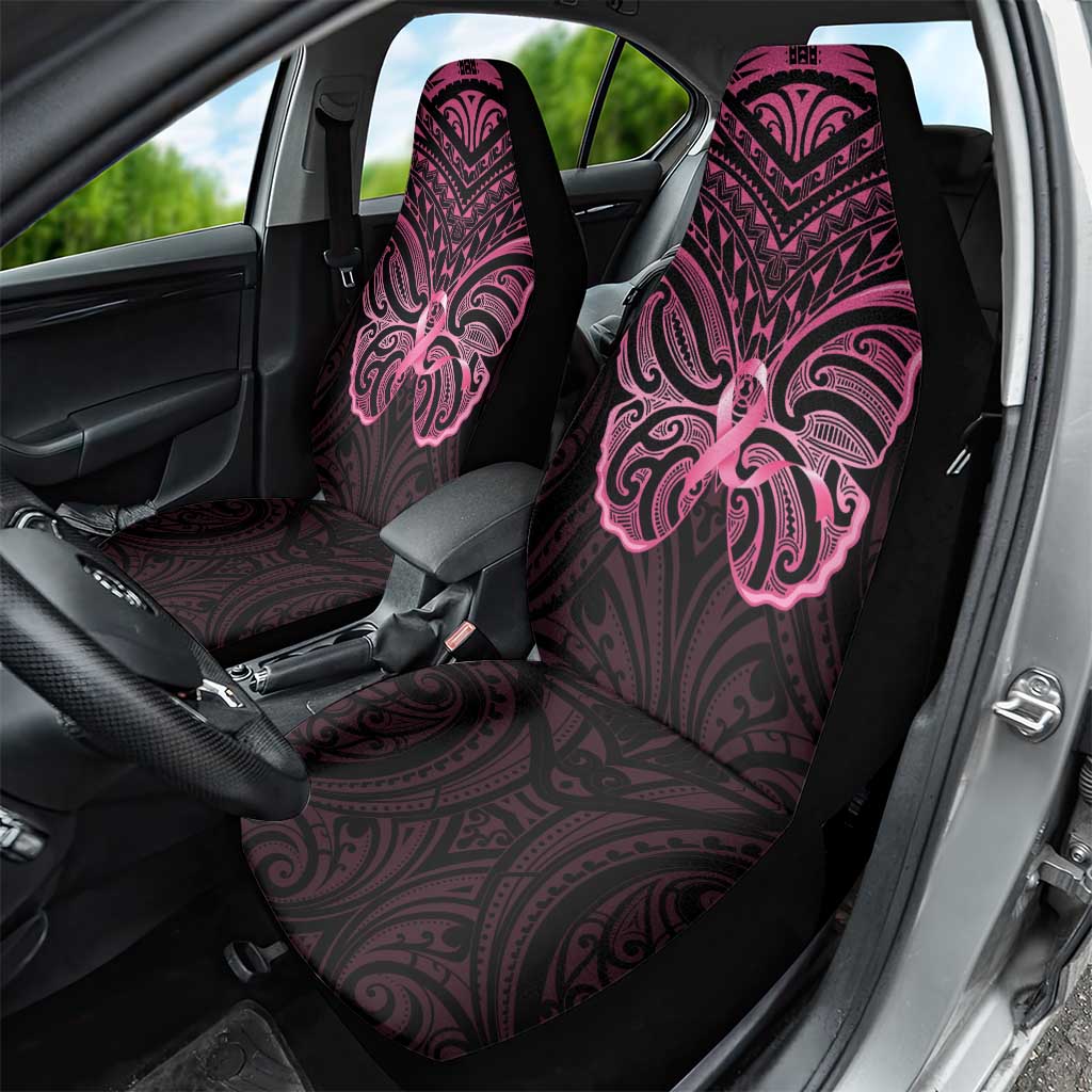 New Zealand Breast Cancer Awareness Car Seat Cover Maori Butterfly Pink Ribbon Black Version - Polynesian Pride