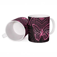 New Zealand Breast Cancer Awareness Ceramic Mug Maori Butterfly Pink Ribbon Black Version - Polynesian Pride