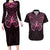 New Zealand Breast Cancer Awareness Couples Matching Long Sleeve Bodycon Dress and Hawaiian Shirt Maori Butterfly Pink Ribbon Black Version - Polynesian Pride