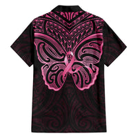 New Zealand Breast Cancer Awareness Family Matching Long Sleeve Bodycon Dress and Hawaiian Shirt Maori Butterfly Pink Ribbon Black Version - Polynesian Pride
