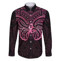 New Zealand Breast Cancer Awareness Family Matching Puletasi and Hawaiian Shirt Maori Butterfly Pink Ribbon Black Version - Polynesian Pride