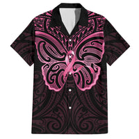 New Zealand Breast Cancer Awareness Family Matching Short Sleeve Bodycon Dress and Hawaiian Shirt Maori Butterfly Pink Ribbon Black Version - Polynesian Pride