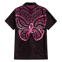 New Zealand Breast Cancer Awareness Family Matching Short Sleeve Bodycon Dress and Hawaiian Shirt Maori Butterfly Pink Ribbon Black Version - Polynesian Pride