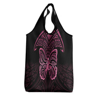 New Zealand Breast Cancer Awareness Grocery Bag Maori Butterfly Pink Ribbon Black Version - Polynesian Pride