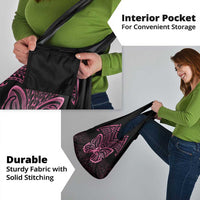 New Zealand Breast Cancer Awareness Grocery Bag Maori Butterfly Pink Ribbon Black Version - Polynesian Pride