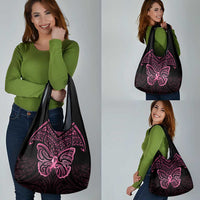 New Zealand Breast Cancer Awareness Grocery Bag Maori Butterfly Pink Ribbon Black Version - Polynesian Pride