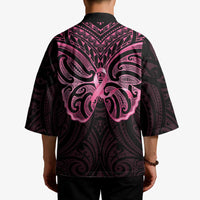 New Zealand Breast Cancer Awareness Kimono Maori Butterfly Pink Ribbon Black Version - Polynesian Pride