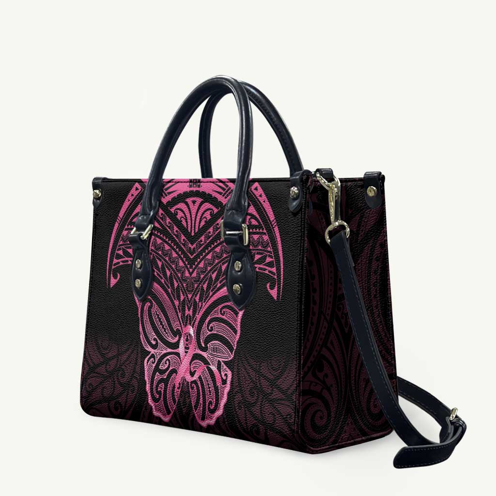 New Zealand Breast Cancer Awareness Leather Bag Maori Butterfly Pink Ribbon Black Version - Polynesian Pride