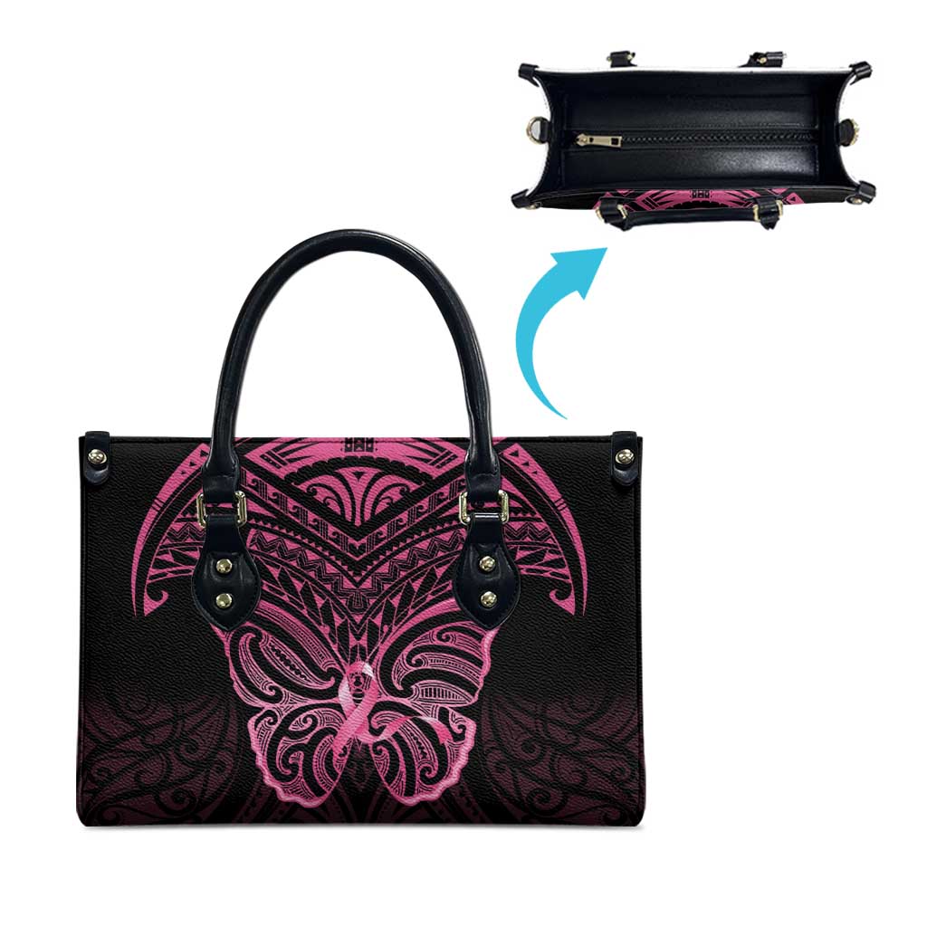 New Zealand Breast Cancer Awareness Leather Bag Maori Butterfly Pink Ribbon Black Version - Polynesian Pride