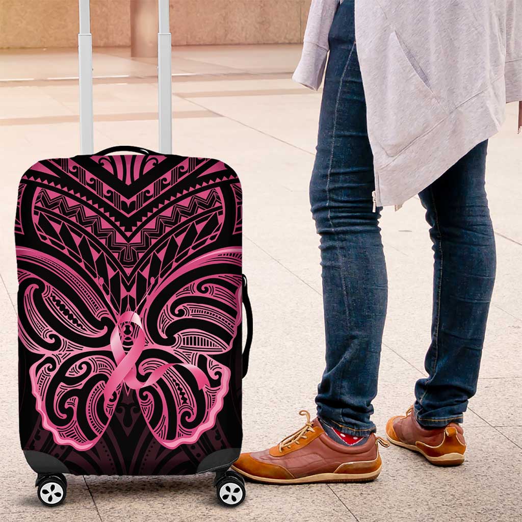 New Zealand Breast Cancer Awareness Luggage Cover Maori Butterfly Pink Ribbon Black Version - Polynesian Pride