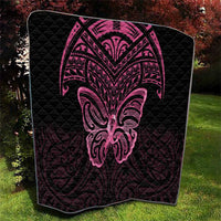 New Zealand Breast Cancer Awareness Quilt Maori Butterfly Pink Ribbon Black Version - Polynesian Pride
