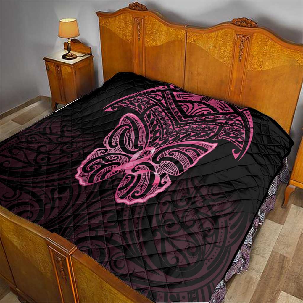 New Zealand Breast Cancer Awareness Quilt Maori Butterfly Pink Ribbon Black Version - Polynesian Pride