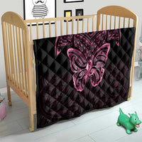 New Zealand Breast Cancer Awareness Quilt Maori Butterfly Pink Ribbon Black Version - Polynesian Pride